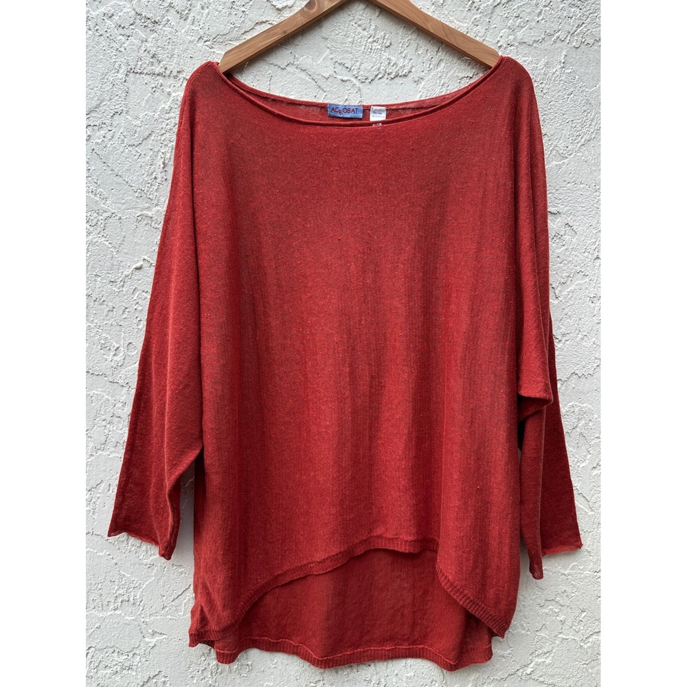 Acrobat Women Rust Red 100% Linen Oversized High-Low Knit Sweater XS/S